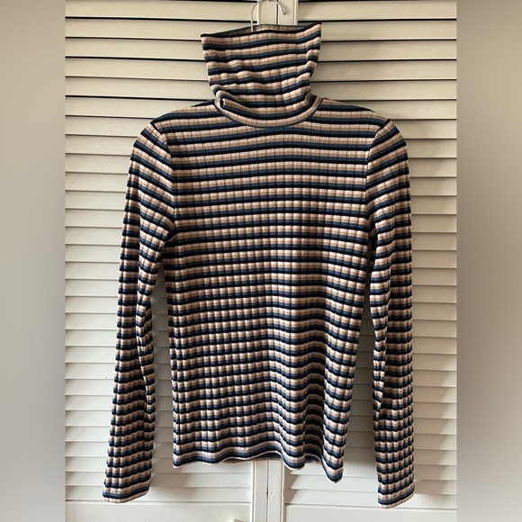 Madewell Fine Ribbed Turtleneck Long Sleeve Small Dark Mediterranean Windmill - Picture 5 of 15